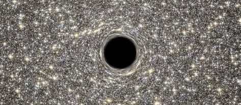 Synthetic rendering of black hole surrounded by stars.